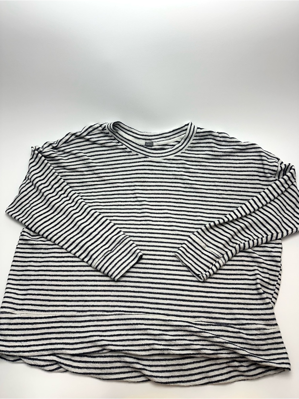 Aerie Navy & White Striped Long-Sleeve Crewneck Shirt